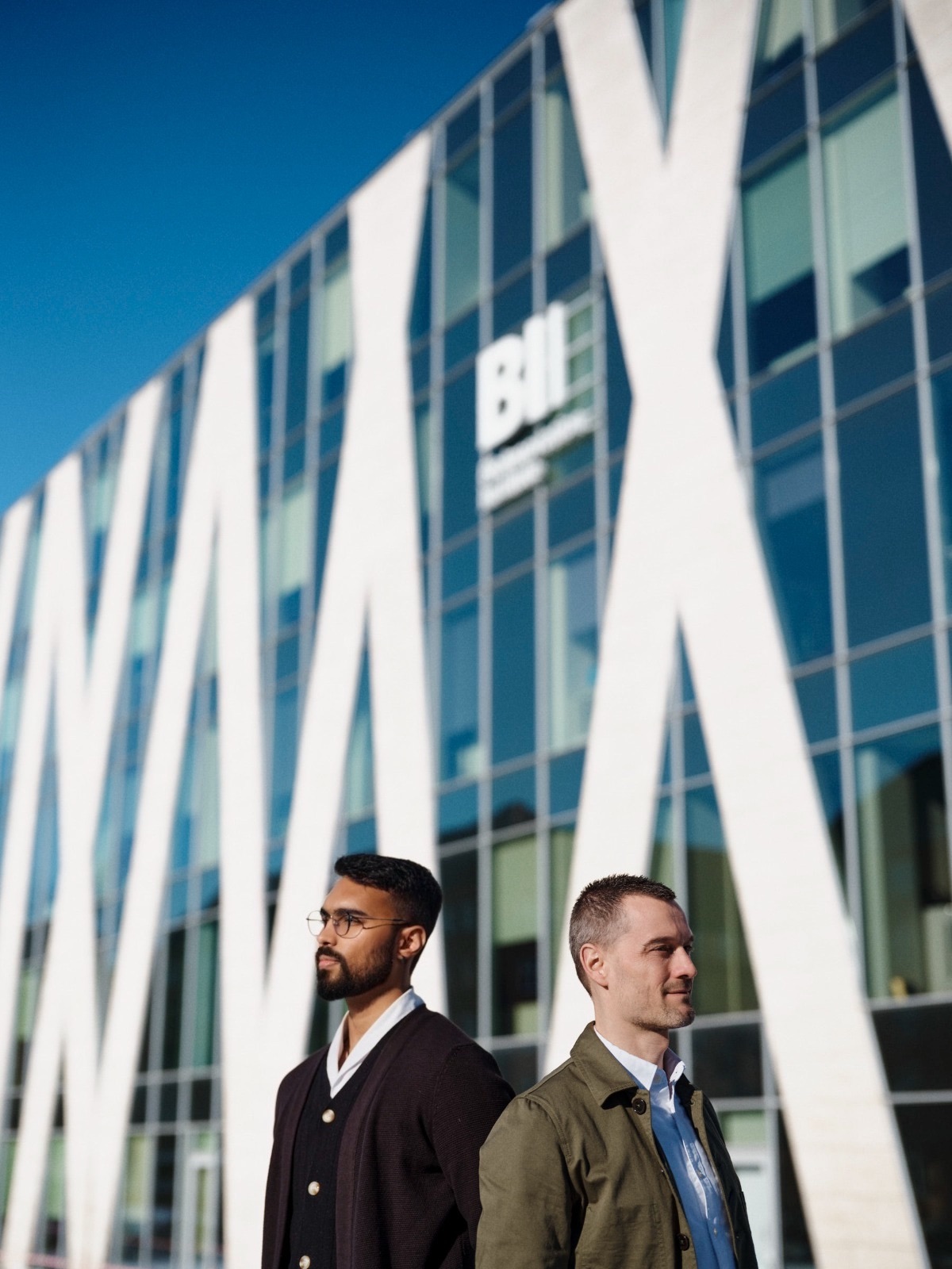 vāsuqi founders Adarsh Raj and Jörg Vogel outside the BioInnovation Institute