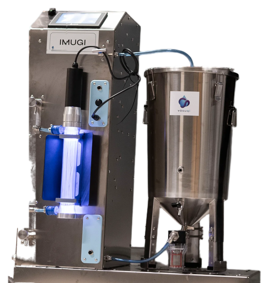 IMUGI, Vāsuqi's test unit, with its fibre column lit blue