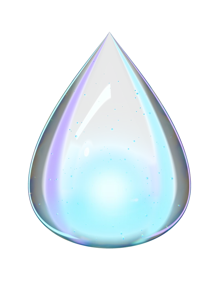 A clean drop of water floating in a calm sea of light at sunrise